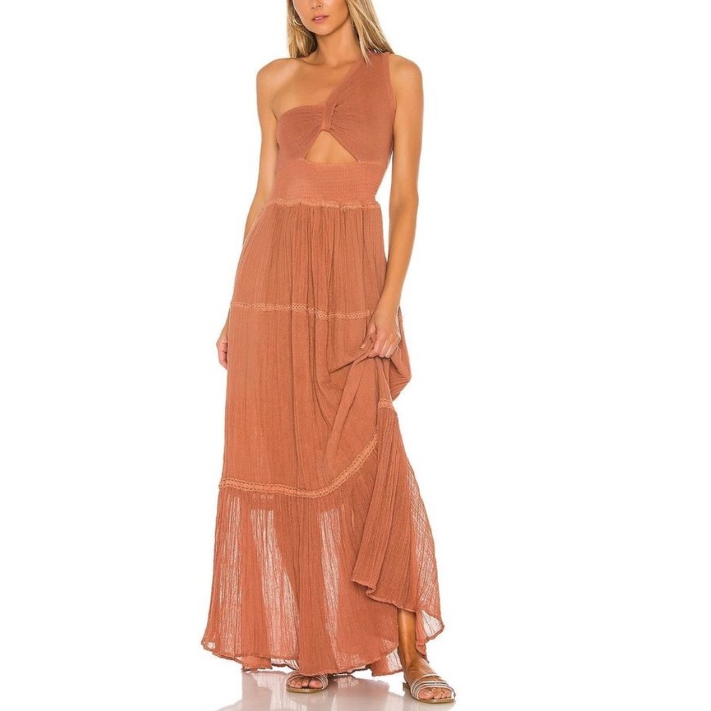 Jen’s Pirate Booty Iberian Gauzy Goddess One Shoulder Cut Out Beachy Maxi Dress